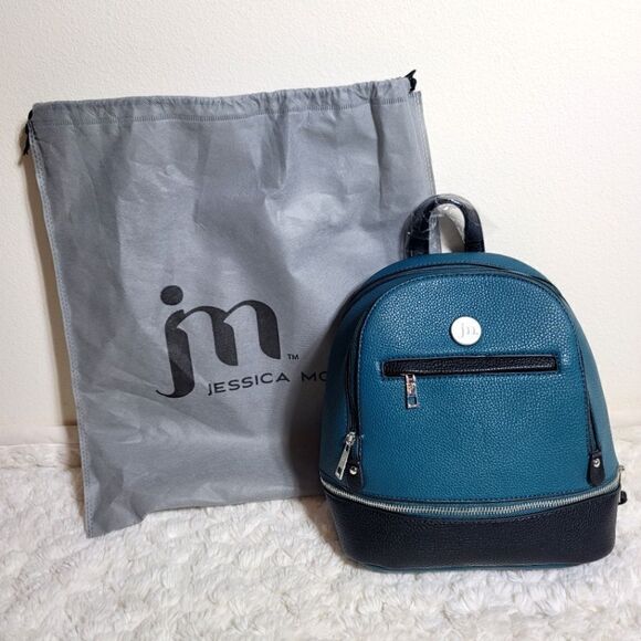 Jessica Moore Backpack NWT Mini Teal & Black - Includes Dust Bag - Picture 3 of 4
